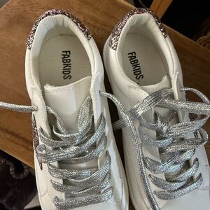 Fabkids White Sneakers with Glittering Silver Laces